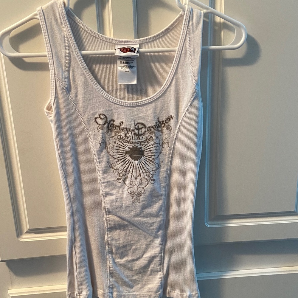 Harley-Davidson White Tank Top with Brown Ornate Logo